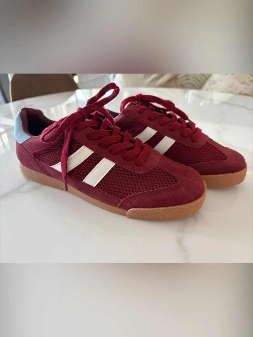 Steve Madden Bennett Burgundy Suede Mesh Sneakers Gum Sole Women’s Size 8 NWOT
